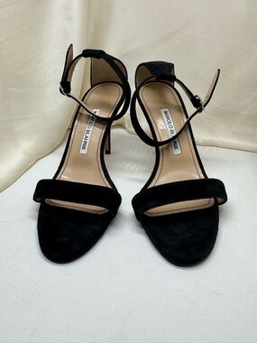Manolo Blahnik Black Suede Strappy High-Heel Sandals